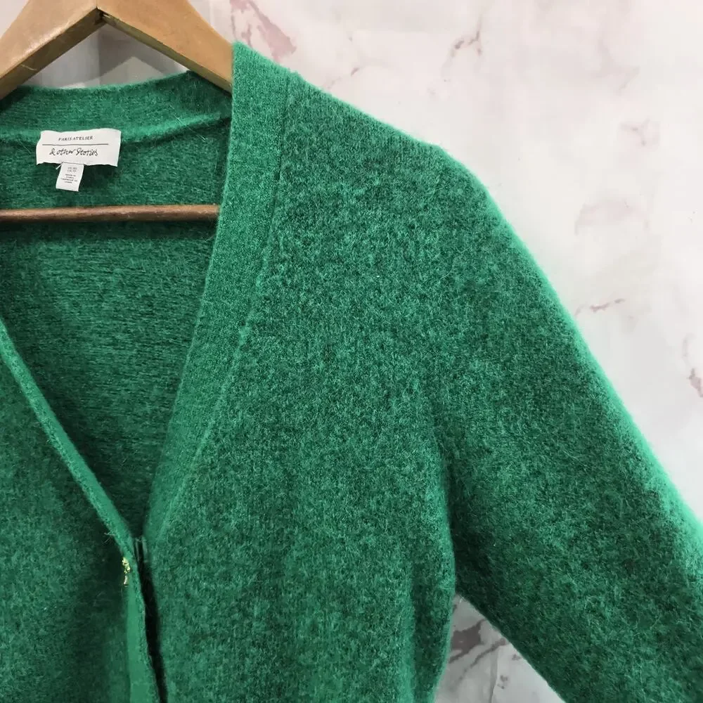 & Other Stories Sweater Womens XS Green Cardigan Dolphin Wool Mohair Kelly - Picture 11 of 12
